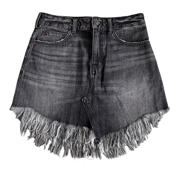 Free People We The Free Fringe Denim Mini Skirt 25 Boho Western Streetwear NWT - Picture 2 of 7